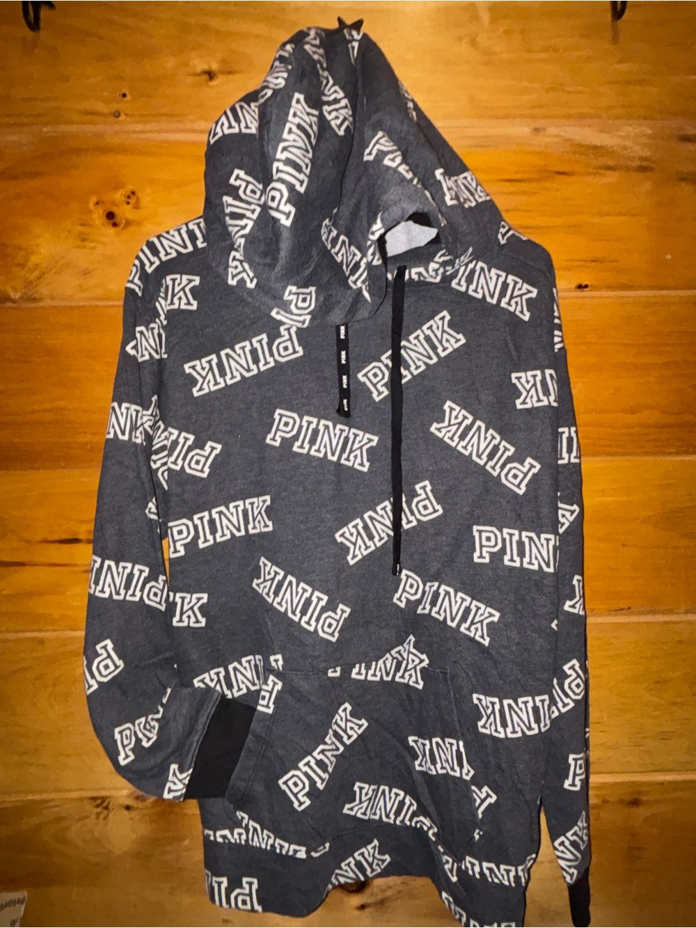 PINK Victoria's Secret Charcoal Gray Logo-Print Hoodie